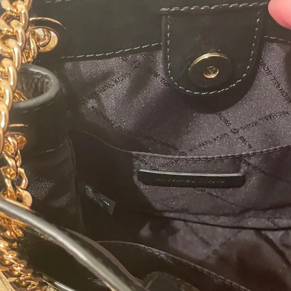 Michael Kors Samira Black Leather Crossbody Bag | Gold Chain Strap $360 NWOT - Picture 8 of 10